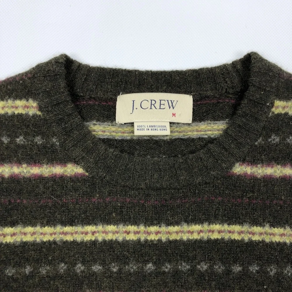 J. Crew Men's M Lambswool Fair Isle Pattern Crew Neck Sweater Vintage Stripe